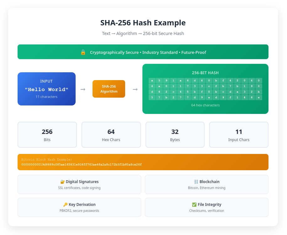 SHA-256 hash generation example showing text to hash conversion